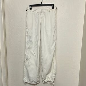Danang White Embroidered Drawstring Boho Cropped Pants Minimalist Casual